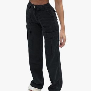 Womens High-Waisted Baggy Straight Cargo Jeans